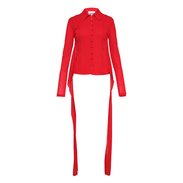 GANNI Marl Mesh Long Sleeve Tie Blouse – Available at Club 21, Official Retailer in Singapore, Malaysia & Thailand with Global Shipping Online