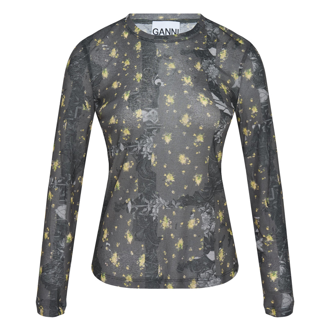GANNI Printed Marl Mesh Long Sleeve Top – Available at Club 21, Official Retailer in Singapore, Malaysia & Thailand with Global Shipping Online