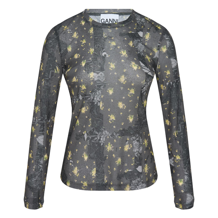 GANNI Printed Marl Mesh Long Sleeve Top – Available at Club 21, Official Retailer in Singapore, Malaysia & Thailand with Global Shipping Online