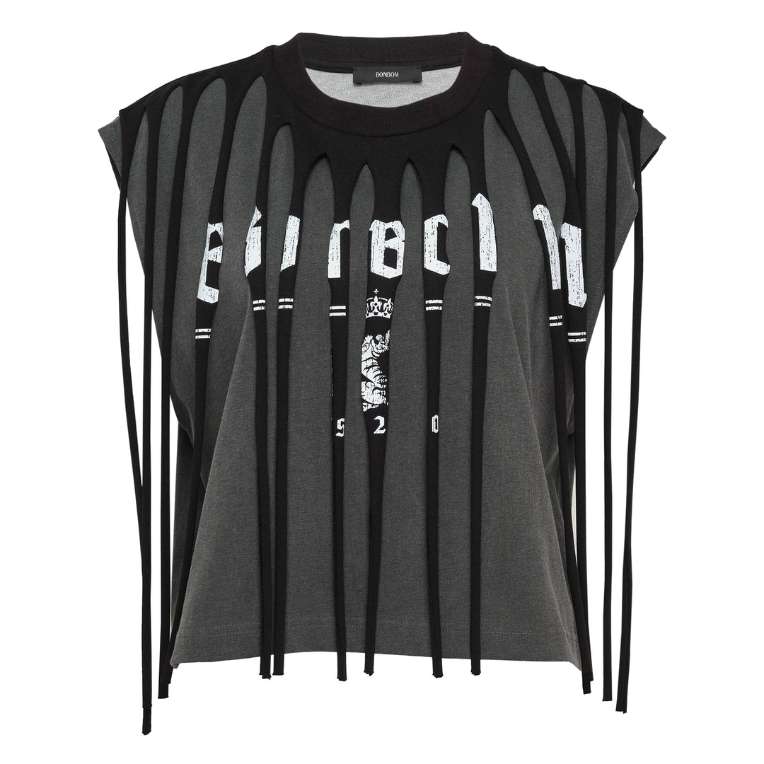Slash-Cut Tiger Logo Layered T-Shirt