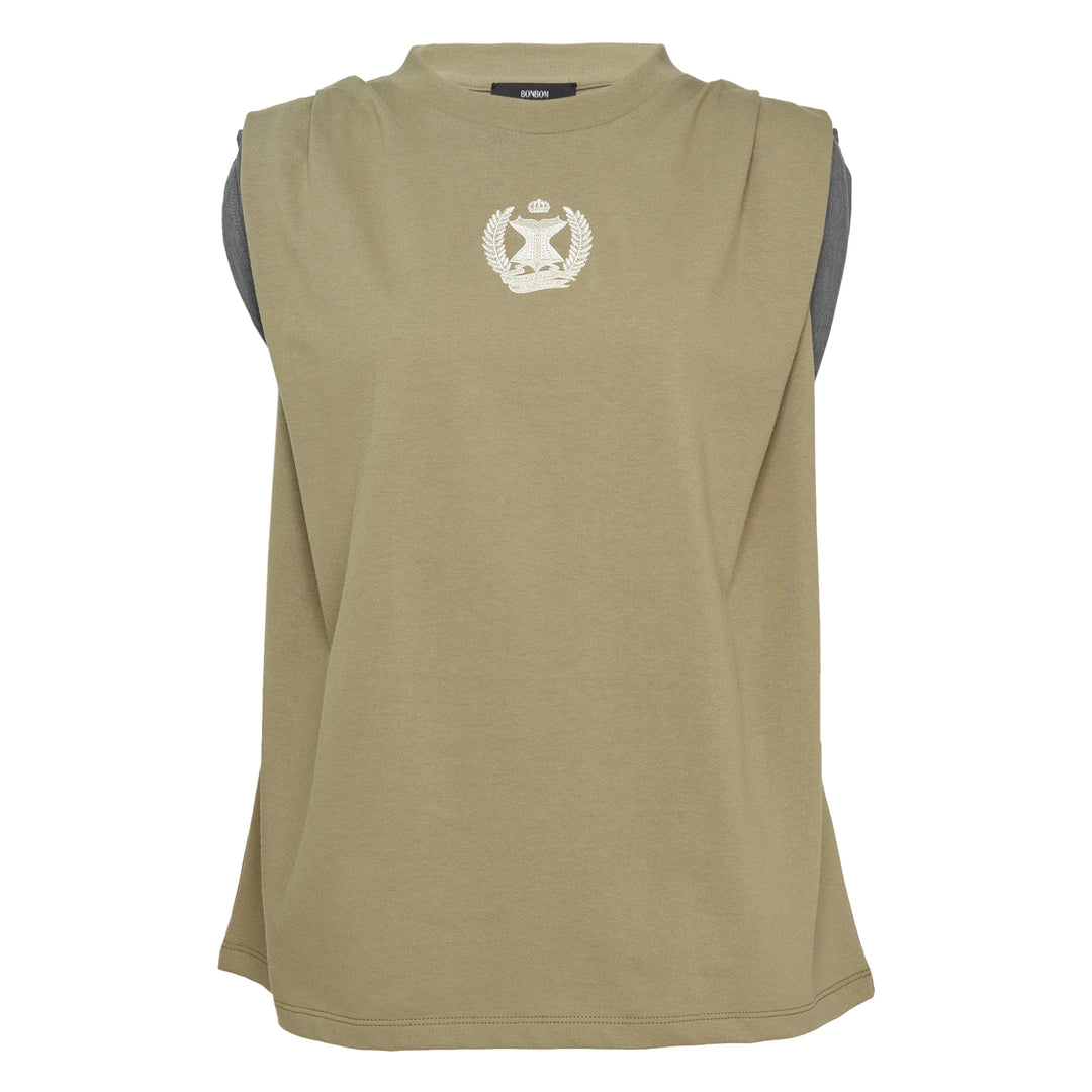 Corset Emblem Two Tone Tucked Tee