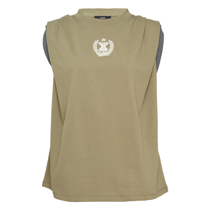 Corset Emblem Two Tone Tucked Tee