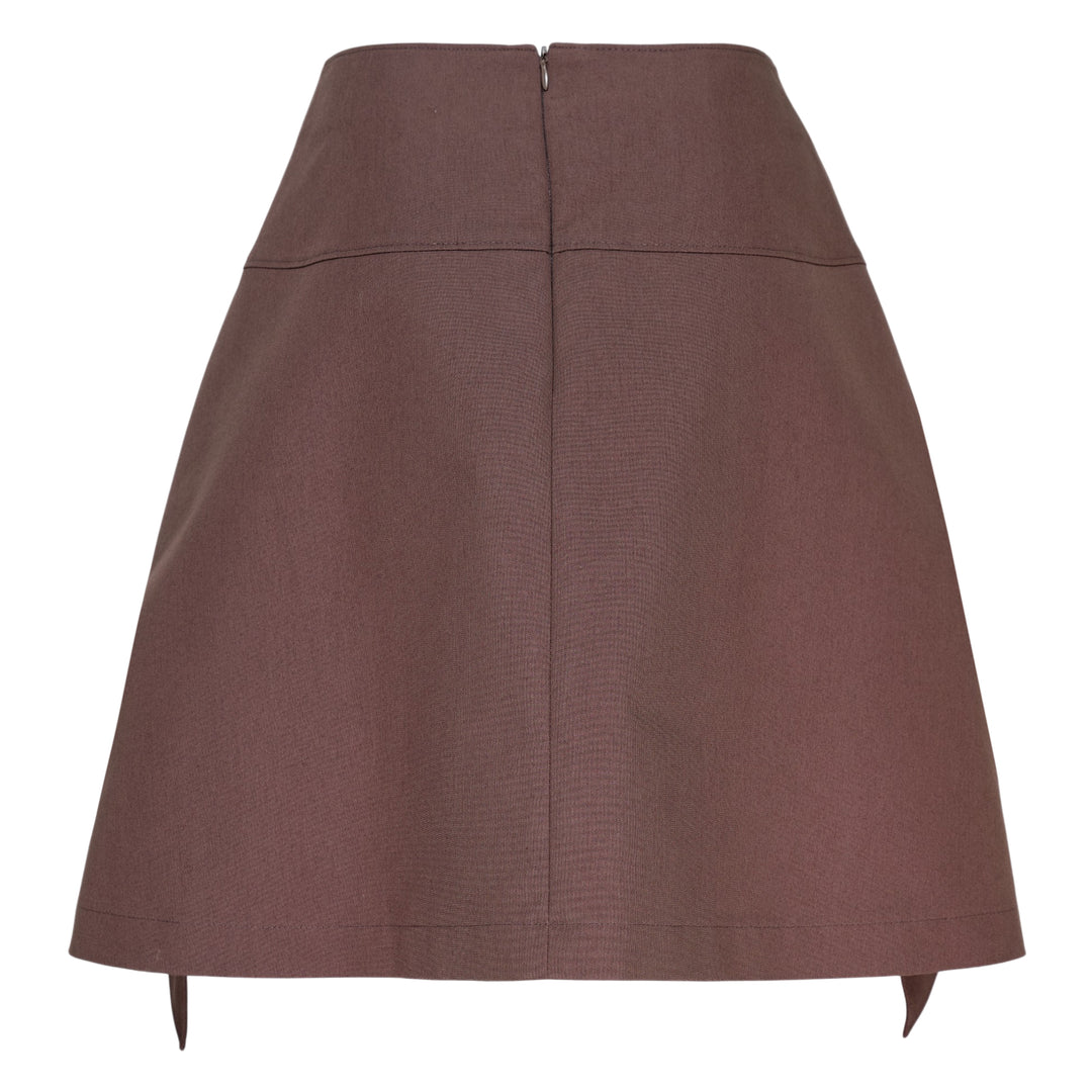 Brown Shirred Mini Skirt