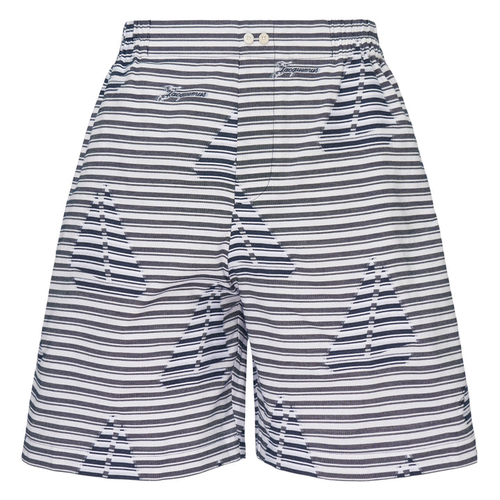 Jacquemus Le Short Caleçon Caps in navy and white stripe with all-over cap jacquard print and elasticated waistband