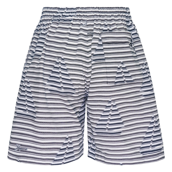 Jacquemus Le Short Caleçon Caps in navy and white stripe with all-over cap jacquard print and elasticated waistband