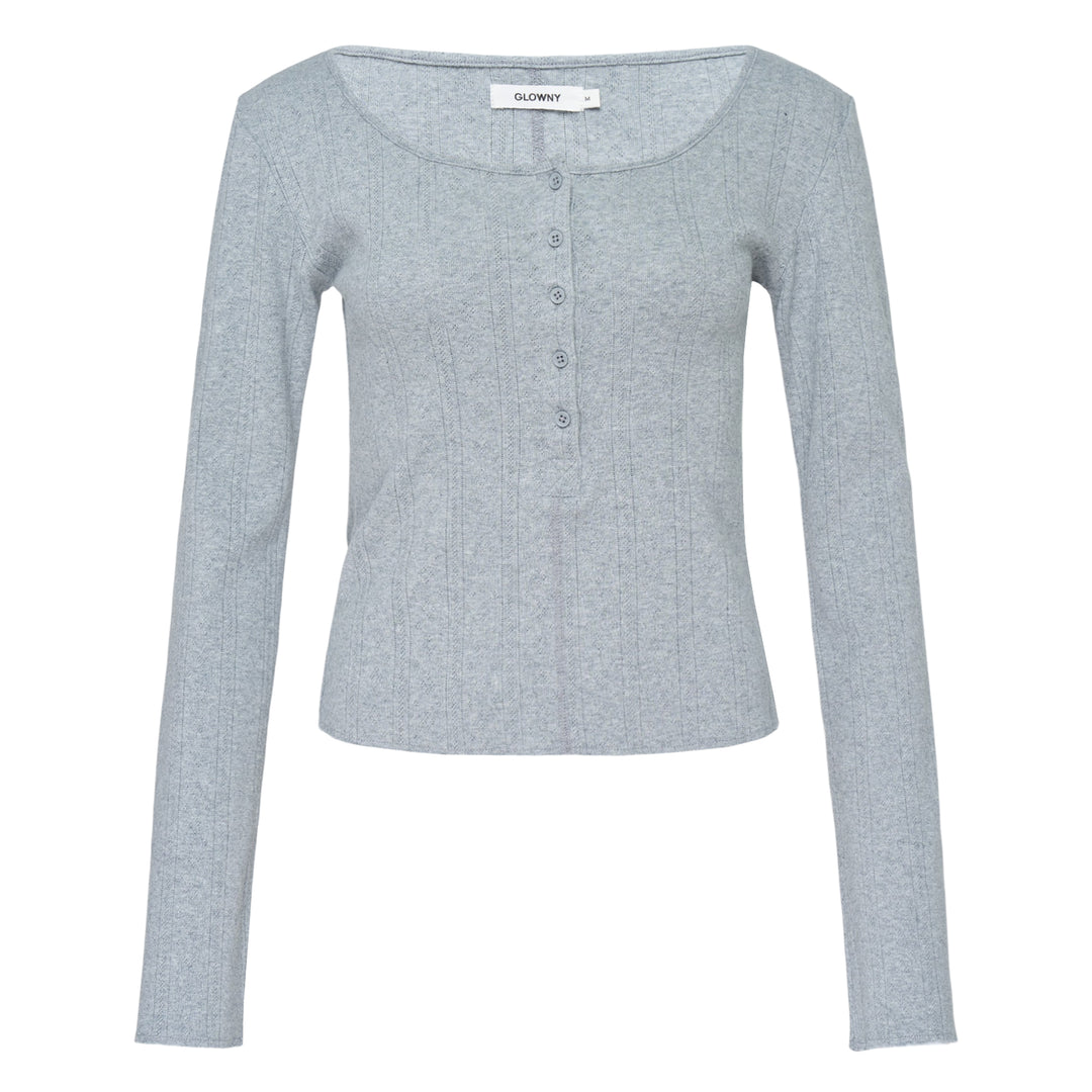 Honey Eyelet Button Long Sleeve Top