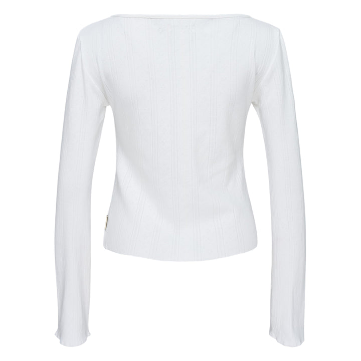 Glowny Honey Eyelet Button Long Sleeve Top in heather grey ribbed knit with tonal button placket and scoop neckline