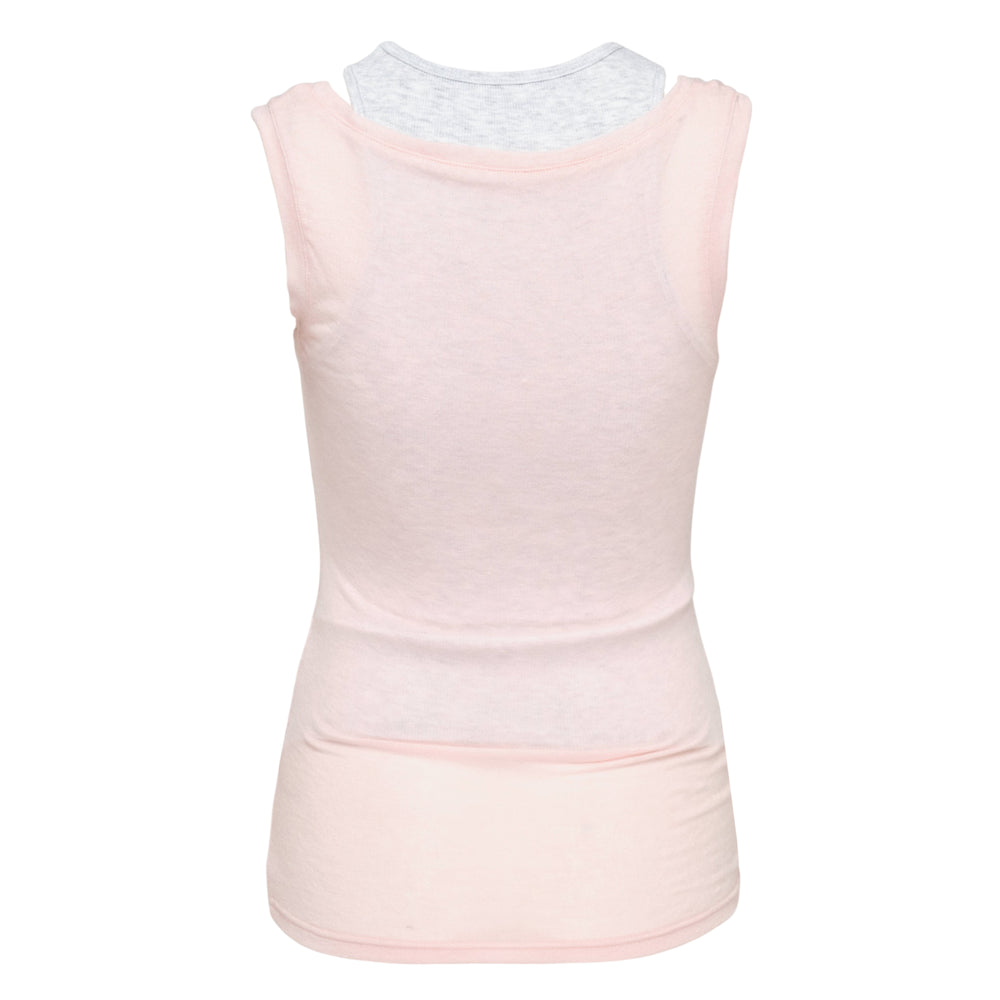 Glowny Soft Layered Scoop Top featuring a semi-sheer navy outer tank over an attached ribbed cream inner, displayed on a flat lay against a white background