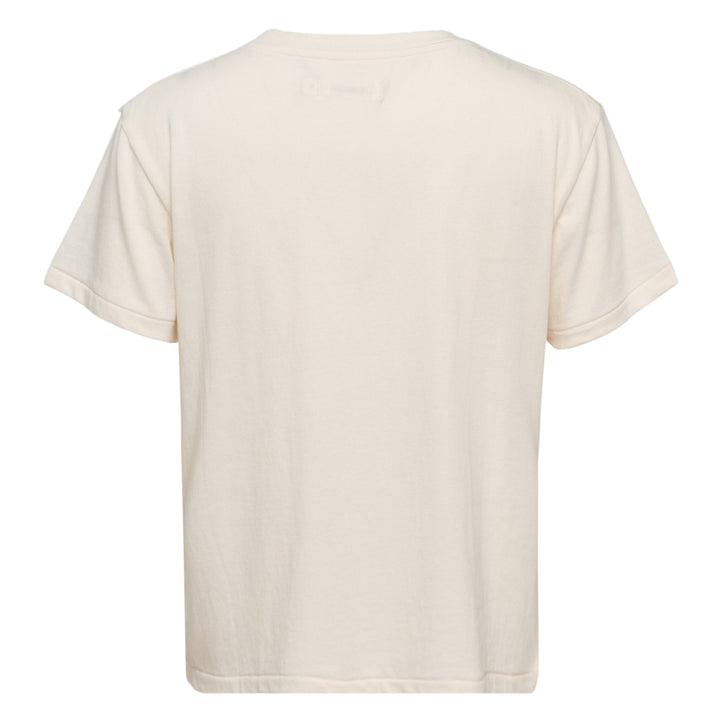 Glowny Glass Club Graphic Tee in cream with vintage cursive script logo print on the chest, relaxed fit with rolled short sleeves