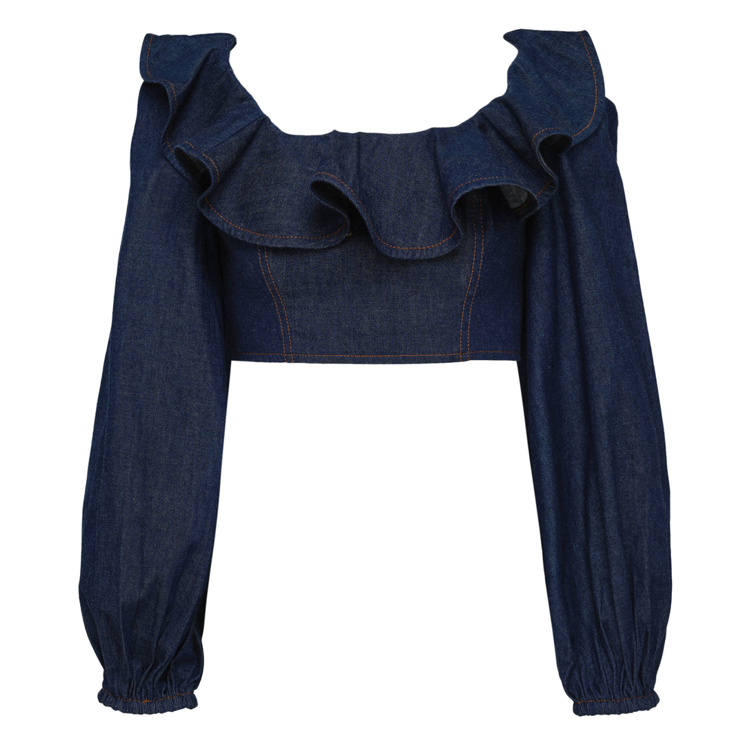 ZIMMERMANN Aster Denim Frill Top – Available at Club 21, Official Retailer in Singapore, Malaysia & Thailand with Global Shipping Online