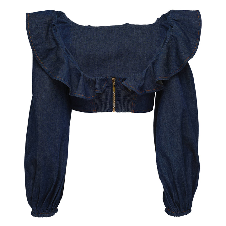 ZIMMERMANN Aster Denim Frill Top – Available at Club 21, Official Retailer in Singapore, Malaysia & Thailand with Global Shipping Online