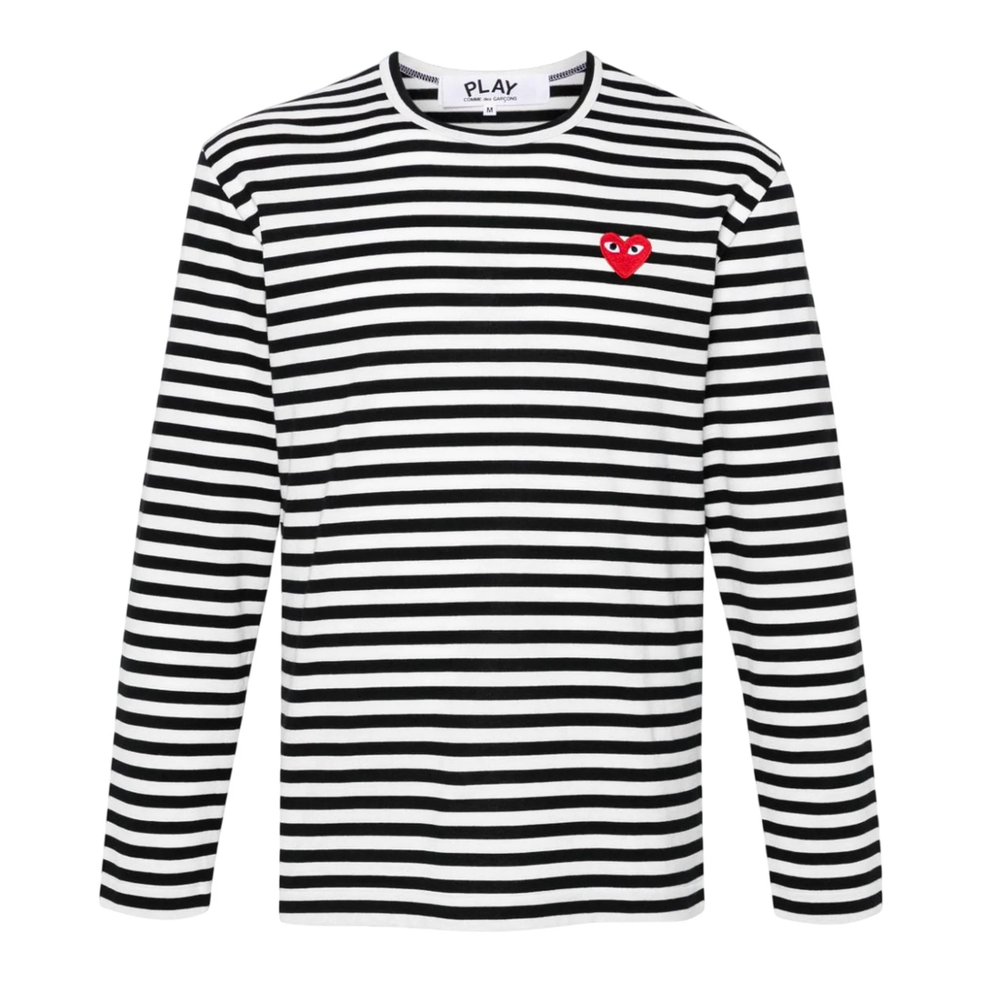 Long Sleeve Striped Red Heart Tee