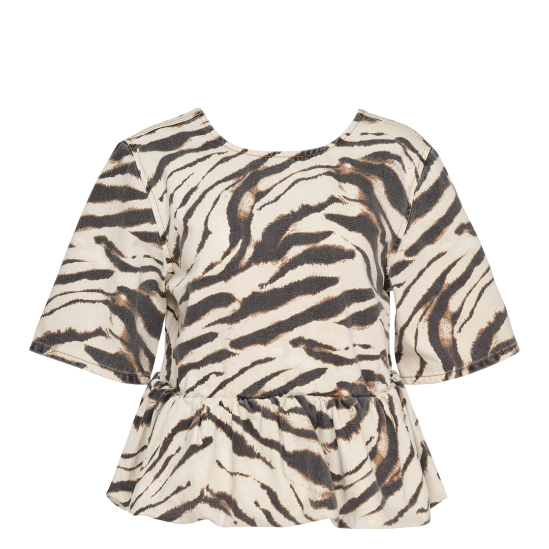 Animal Print Denim Flounce Top