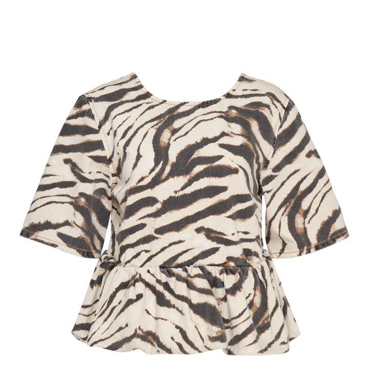Animal Print Denim Flounce Top