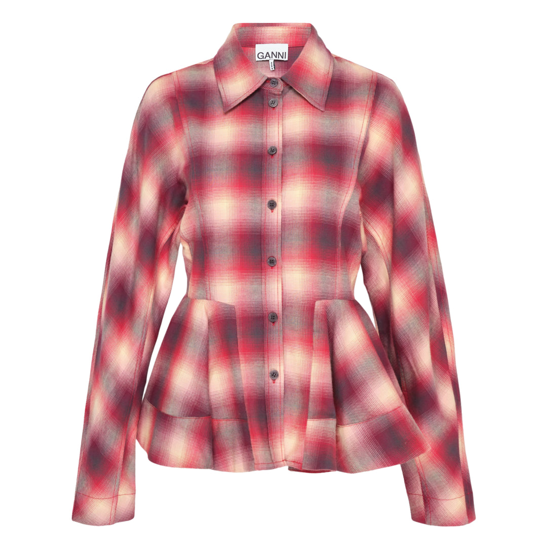 Cotton Flannel Check Peplum Shirt