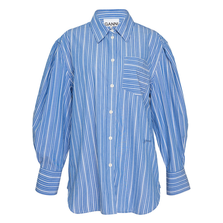 Stripe Cotton Pleated Sleeve Shirt