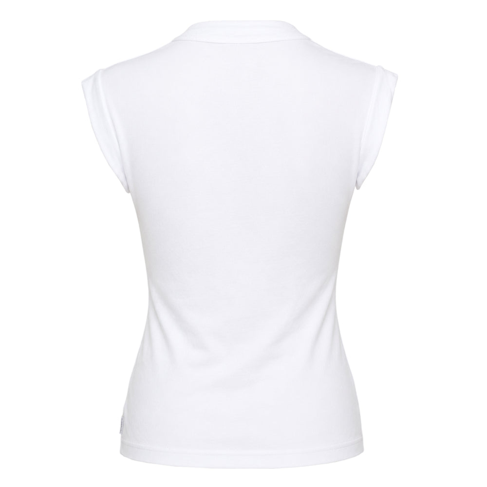 Alexander Wang Twisted Bust Layered Tank in black stretch jersey, featuring ruched bust draping, mock-neck collar, sleeveless silhouette, and layered hem detail — front view on white background