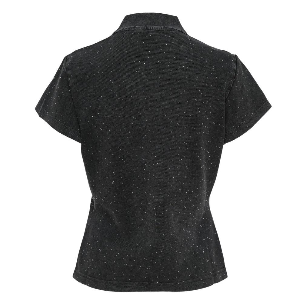 Alexander Wang Shrunken Polo Tee in pale pink piqué cotton with tonal logo embroidery on the chest and a two-button placket