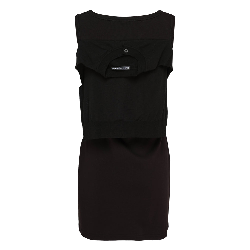 Alexander Wang Pre-Styled Mini Tank Dress in black with an integrated self-fabric tie knotted at the waist, sleeveless silhouette, and woven brand label at the neckline