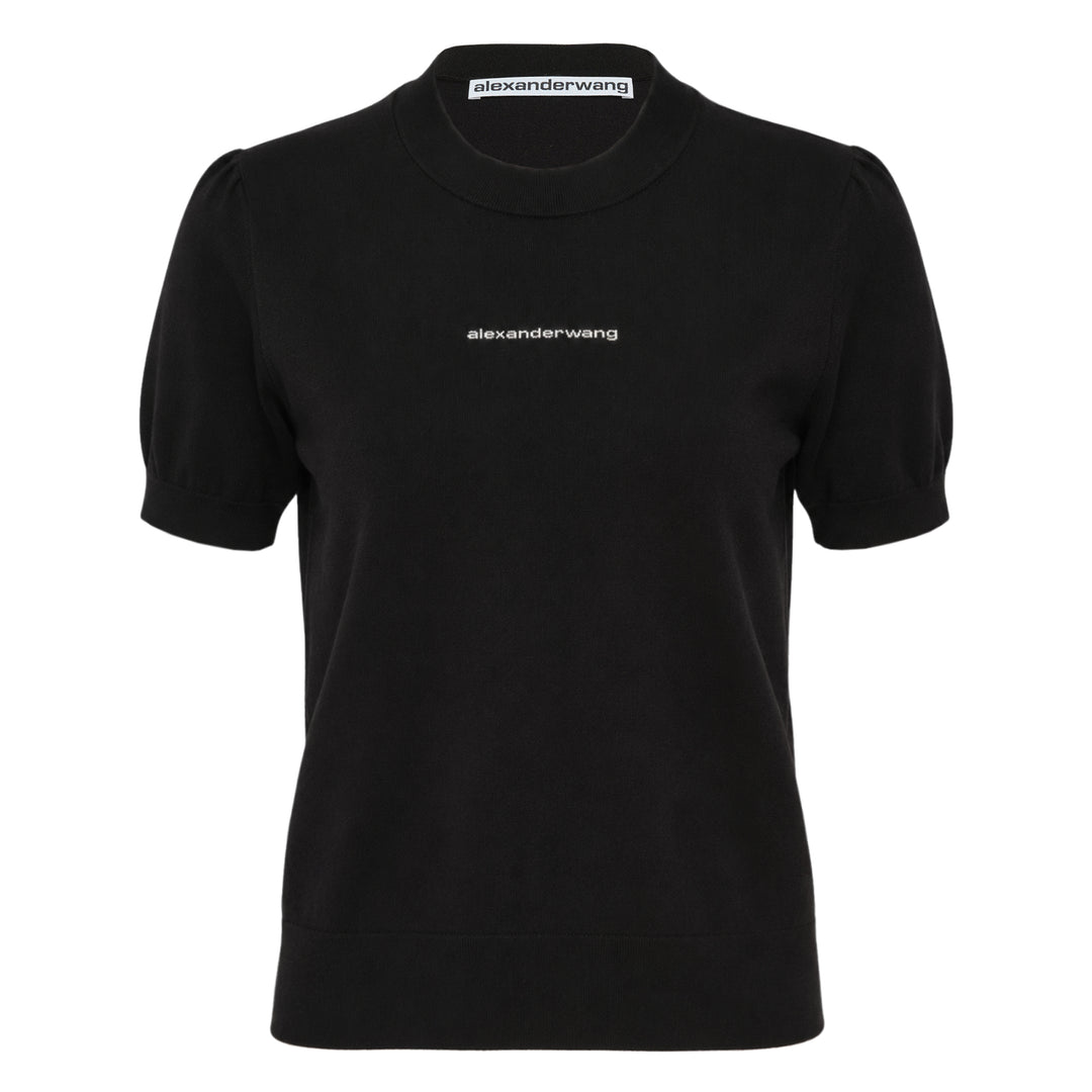 Short Sleeve Crewneck Hotfix Logo Knit Top