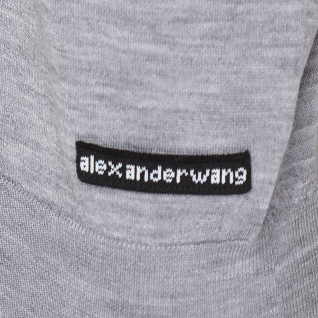 Alexander Wang heather grey hooded tank cardigan with full button-down front closure, ribbed trim, and woven brand label at hem - view 3