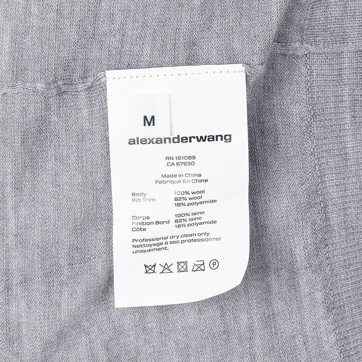 Alexander Wang heather grey hooded tank cardigan with full button-down front closure, ribbed trim, and woven brand label at hem - view 4