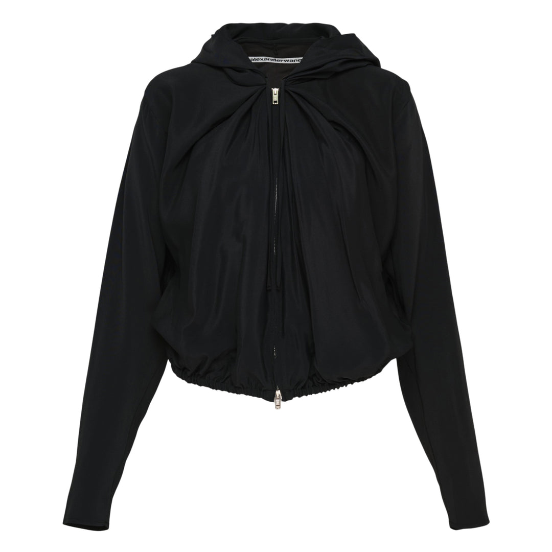 Pleated Neckline Zip Hoodie