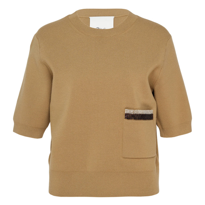 3/4 Sleeve Beaded Pocket Knit Top