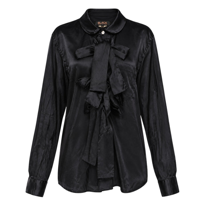 Satin Ruffle Bow Long Sleeve Shirt