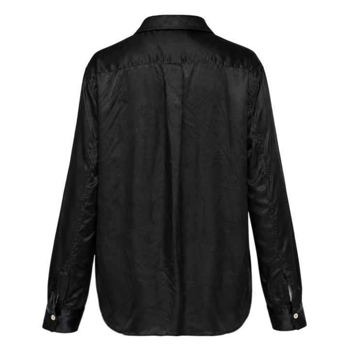 Satin Ruffle Bow Long Sleeve Shirt