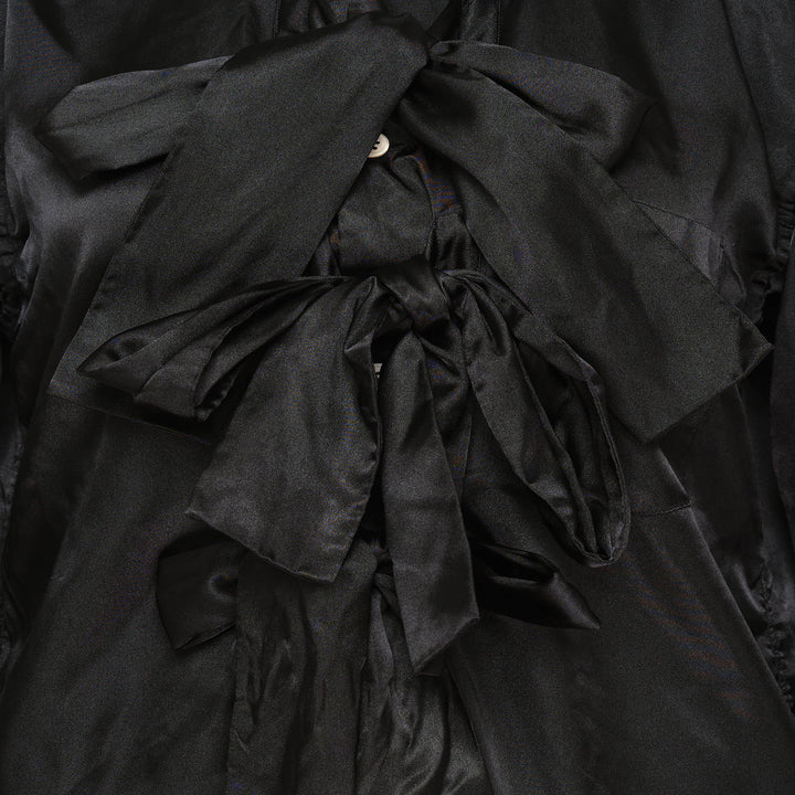 Satin Ruffle Bow Long Sleeve Shirt