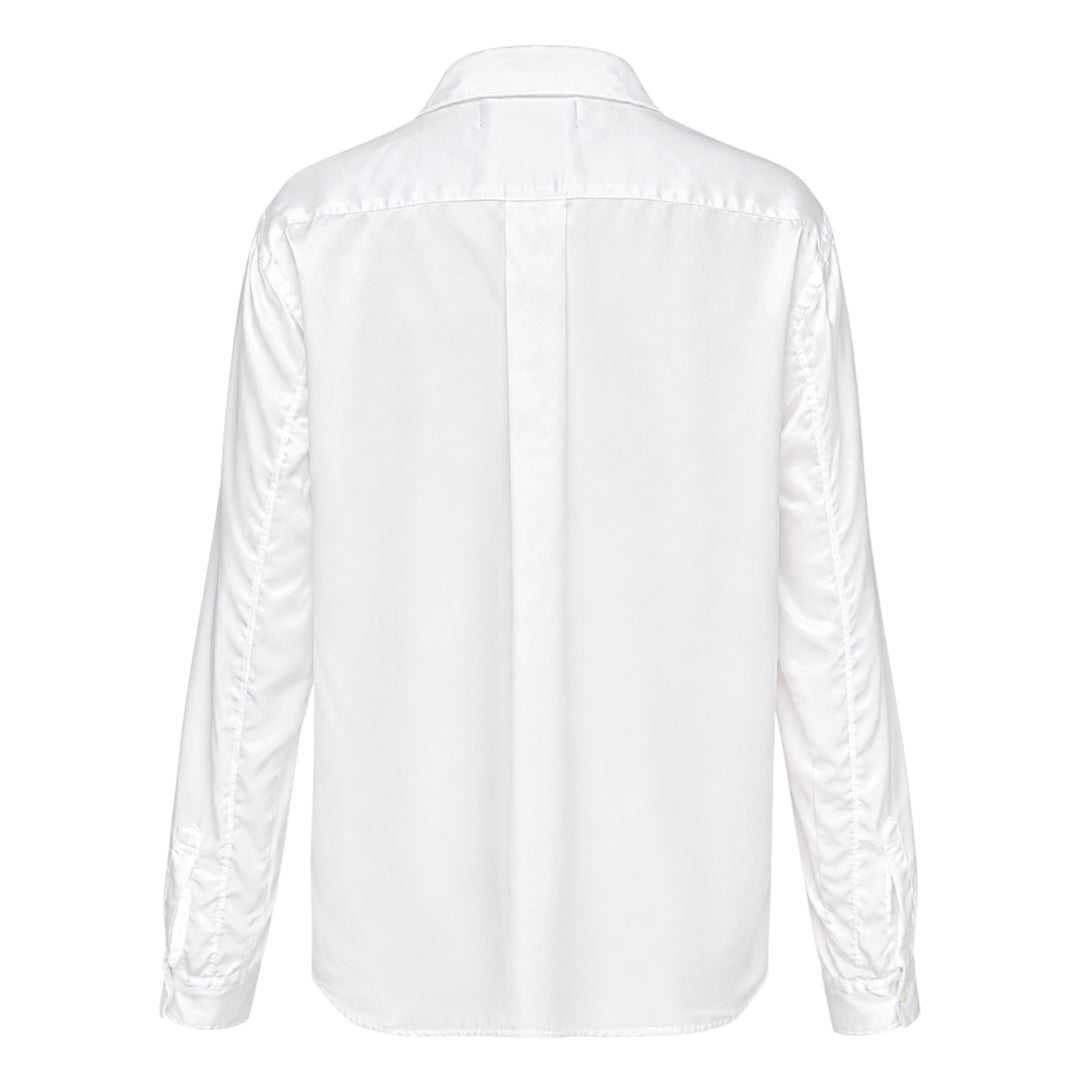 Satin Ruffle Bow Long Sleeve Shirt
