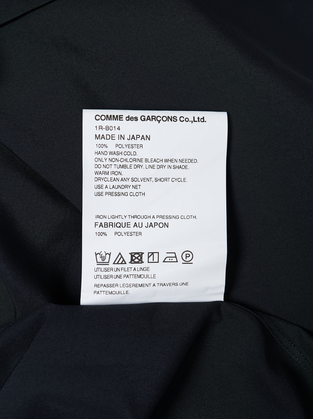 Comme des Garçons Black long sleeve polyester broad shirt in navy, featuring a point collar, tonal buttons, and a chest patch pocket - view 3