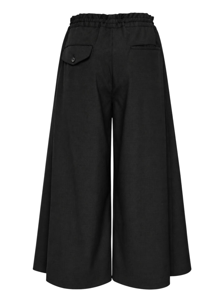 Comme des Garçons Black wide-leg cropped culottes in a polyester-wool glen check with a gathered elasticated waistband and button closure - view 2