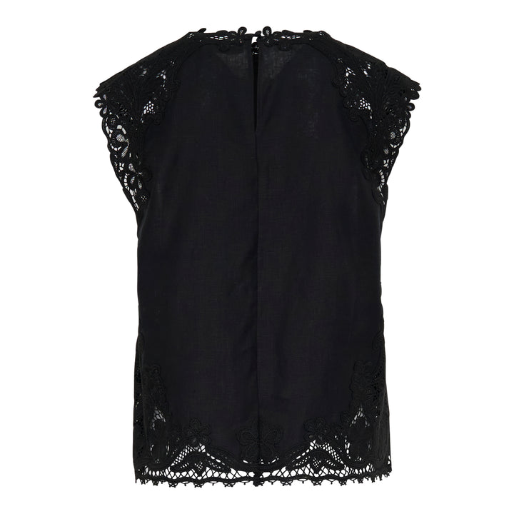 Amelie Lace Trim Linen Top