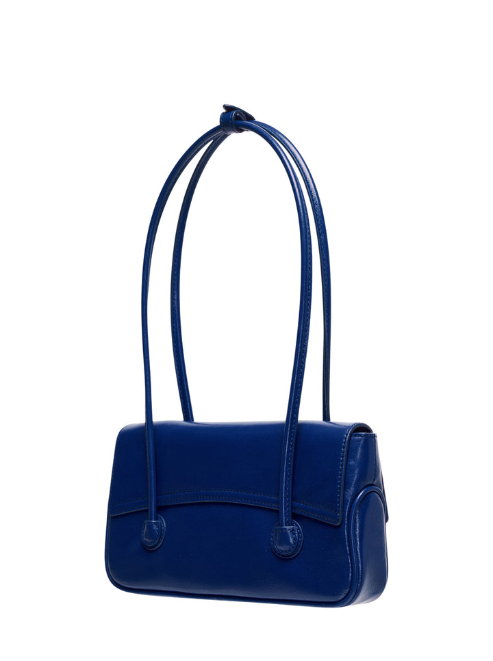 Marge Sherwood Flap Small shoulder bag in cobalt blue glazed leather with dual slim straps and twin side pocket tabs, front view on white background - view 2