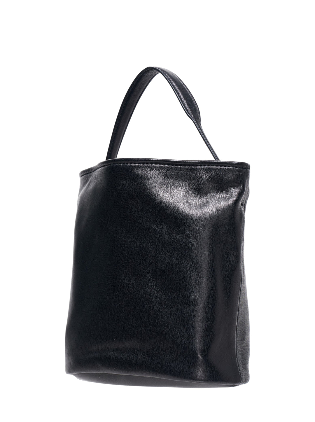 Marge Sherwood Wired Bucket Bag in black pebbled leather with silver-tone chain drops and sculptural charm pendant, shown on a white background - view 2