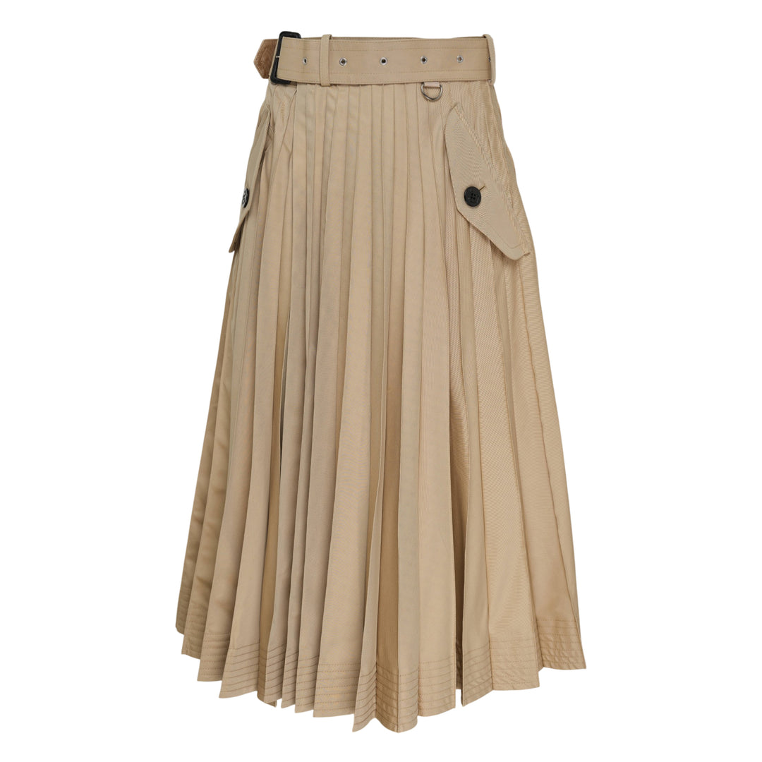 Cotton Gabardine Pleated Skirt