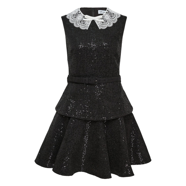 Black Sequin Boucle Mini Dress