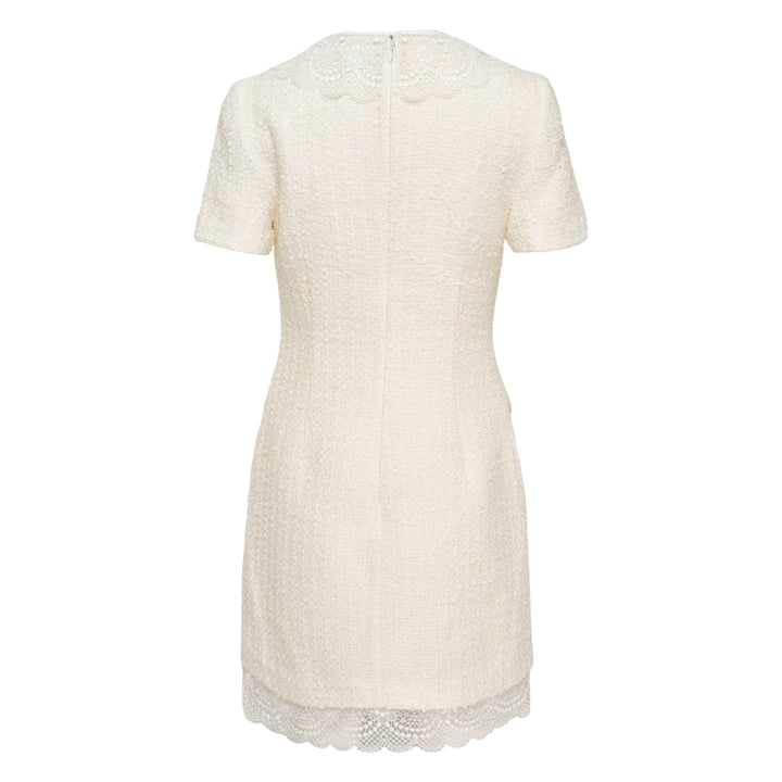 Cream Bouclé Lace Trim Mini Dress