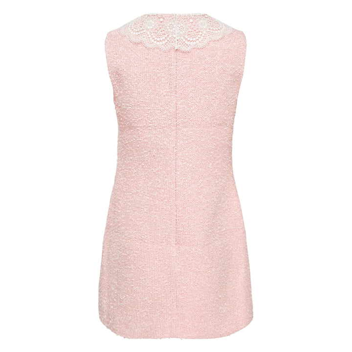 Pink Bouclé Lace Collar Mini Dress