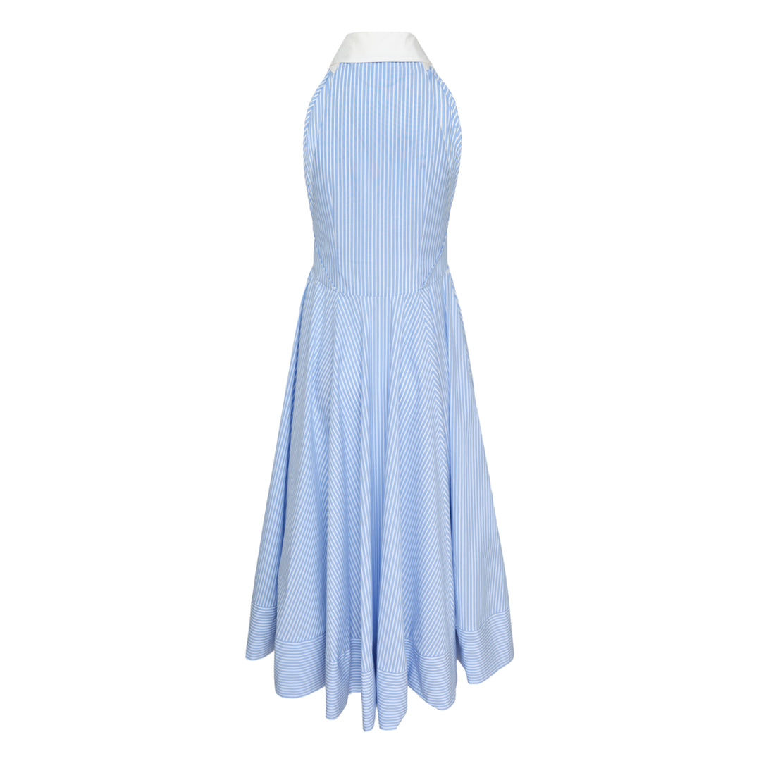 Blue Striped Cotton Midi Dress