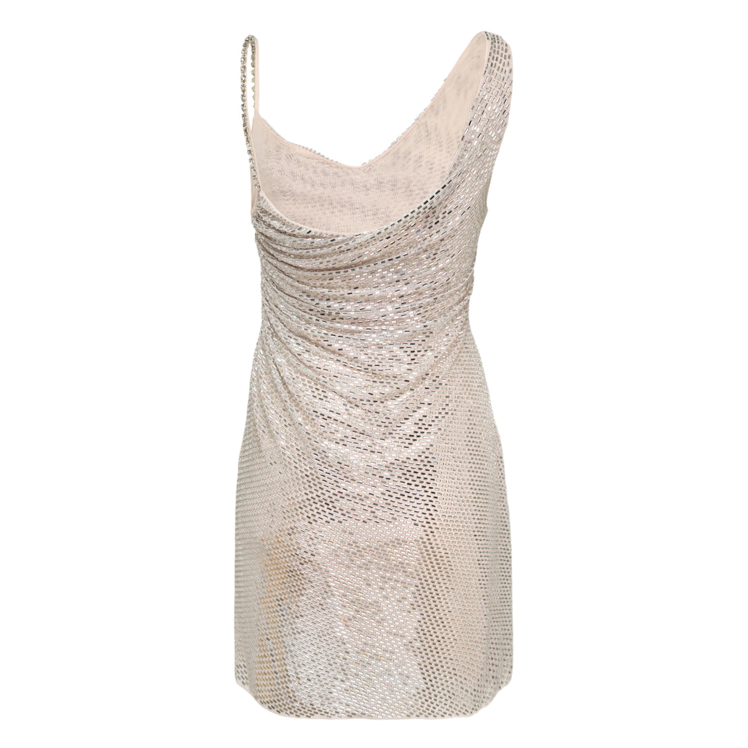 Champagne Rhinestone Draped Mini Dress