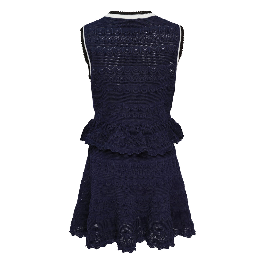 Navy Peplum Pointelle Knit Mini Dress