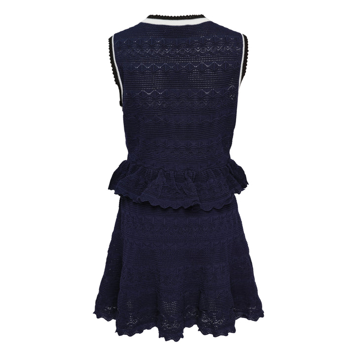 Navy Peplum Pointelle Knit Mini Dress