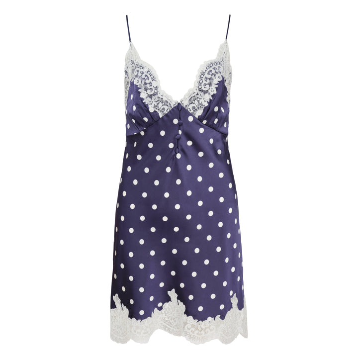 Navy Polka Dot Satin Mini Dress