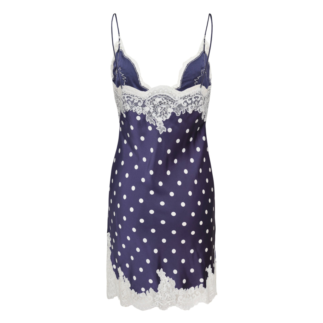 Navy Polka Dot Satin Mini Dress