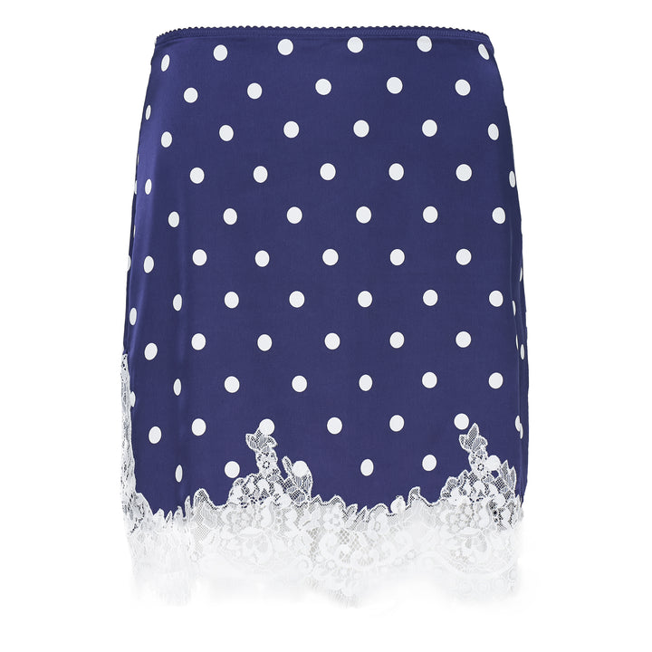 Navy Polka Dot Satin Mini Skirt