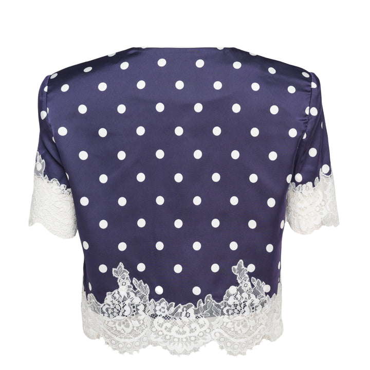 Navy Polka Dot Satin Top