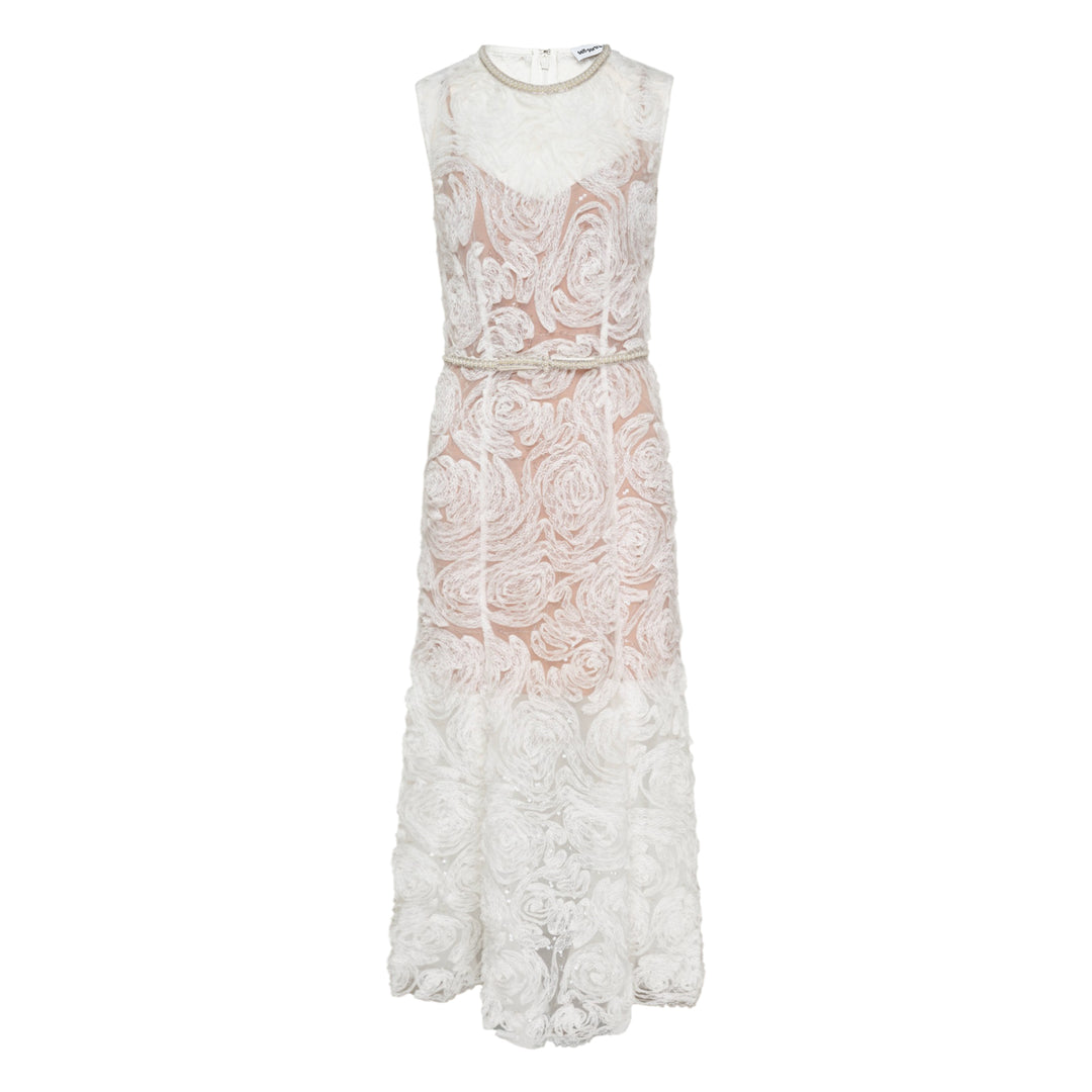 White Tulle Lace Midi Dress
